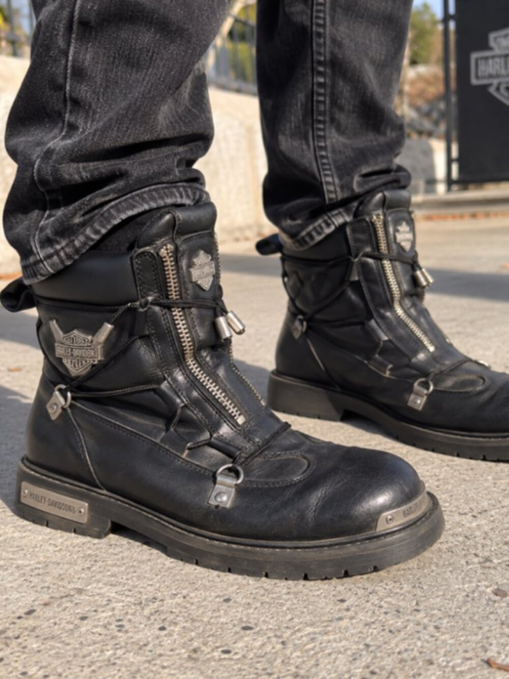 Harley-Davidson Brake Light Men’s 10.5 Black Leather Dual Zip Motorcycle Boots